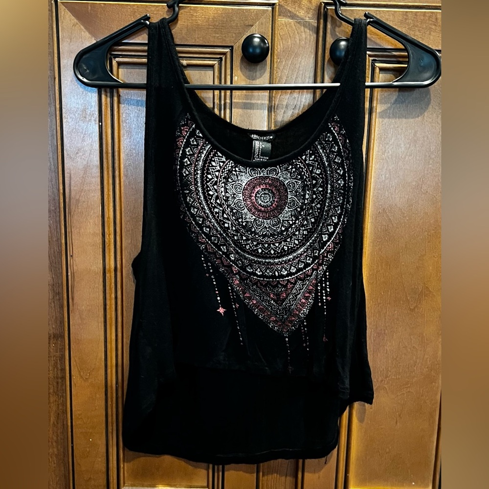 Forever 21 Black and Red Mandala Tank Top
